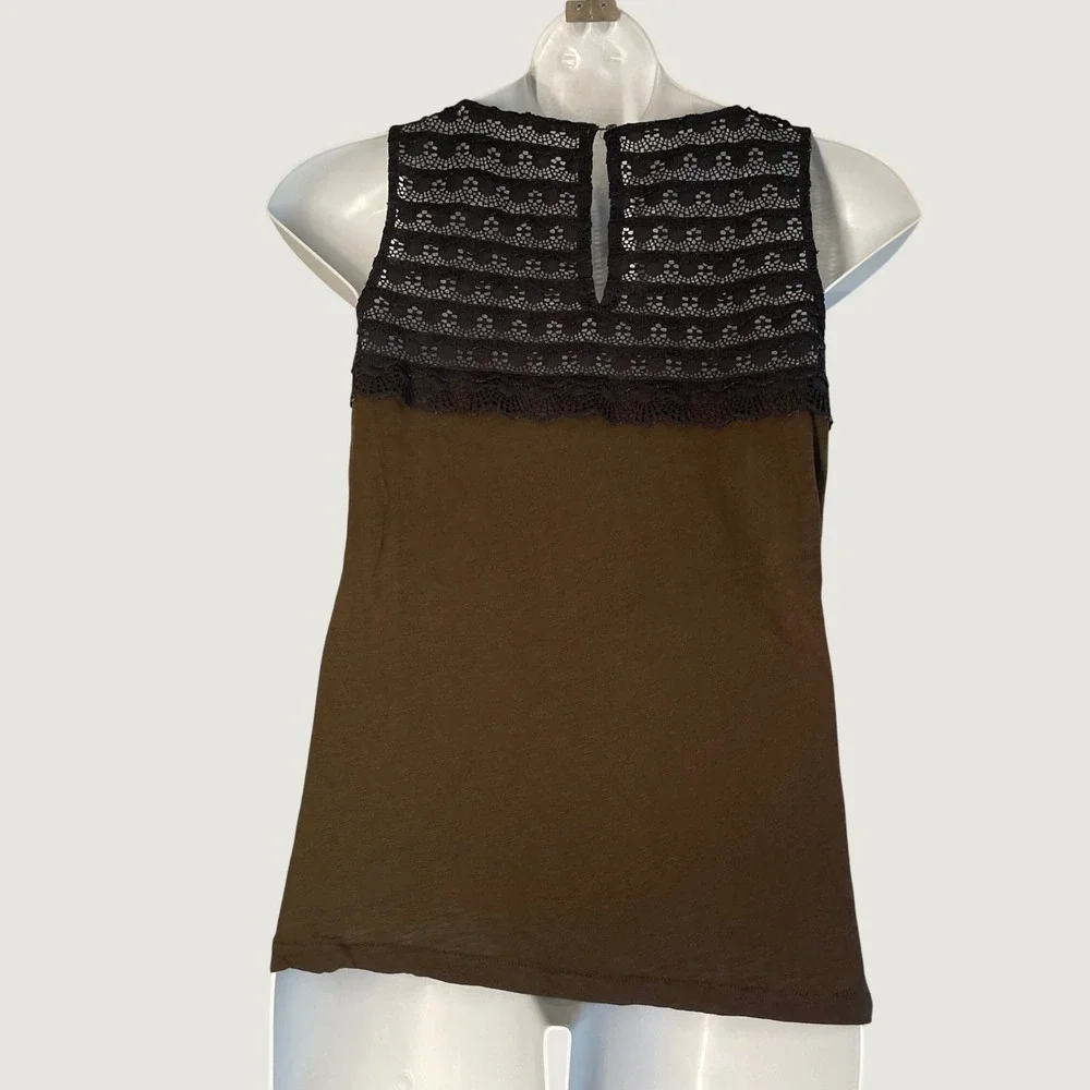 J.Crew Sleeveless Blouse M Lace Trim Top Brown Black Whimsigoth Fairy Ren Faire